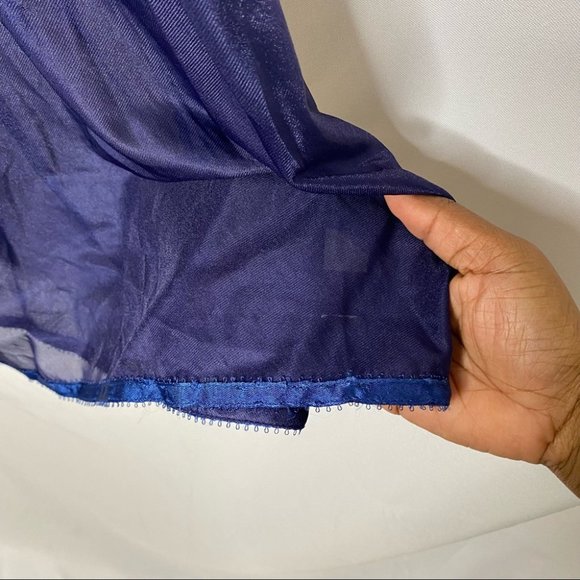 Victoria 'Secret 90's Vintage Navy Blue Sheer Sultry Lace Trim Slip Dress Large - Picture 4 of 9